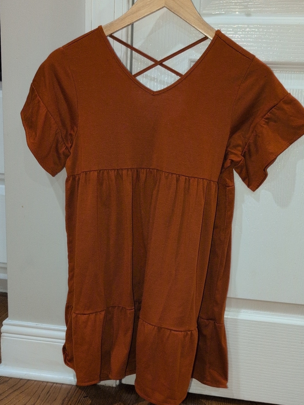 Girl's Short Sleeve Crisscross Back Tiered Dress Tunic Top - Rust Orange